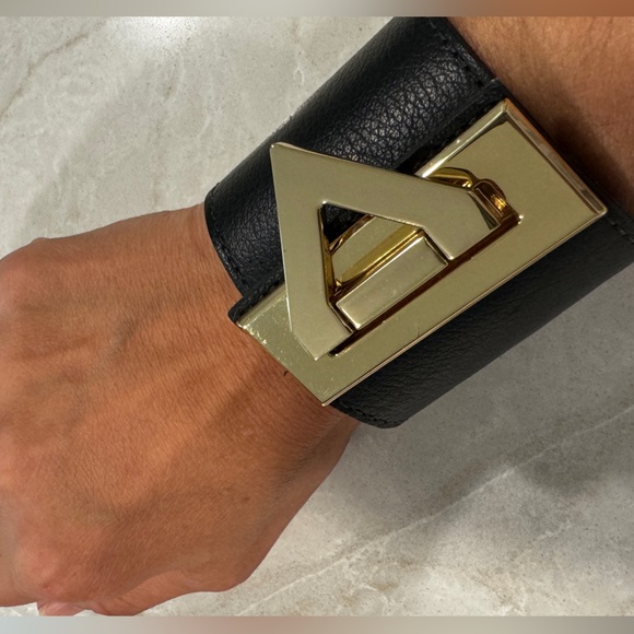 CC Skye Black Leather Cuff with Gold Hardware. - Picture 6 of 6